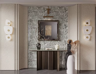 Elegant Modern Entryway Interior Design With Marble Wall Mirror And Console Table 3d model
