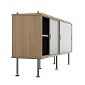 Modern Wooden And Grey Sideboard With Black Slim Legs Storage Shelves And Cabinet Doors