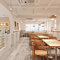 Modern Dessert Bakery Shop Interior With Display Counter Pastry Cases And Pendant Lights