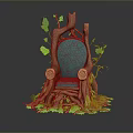Organic Tree Stump Leisure Chair With Blue Cushion Green Leaves And Red Berries