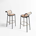 Modern Woven Rattan Bar Stools With Black Metal Frame And Footrest