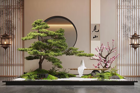 New Chinese Style Indoor Landscape Plant Landscaping Pine Moss Landscape Stone 3d model