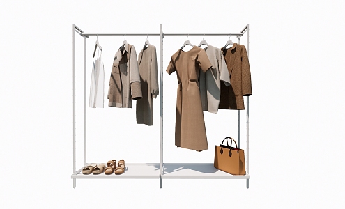 Modern Clothes Hanger Clothing Store Clothes Hanger Clothes Display Rack Women's Bag Leather Bag 3d model