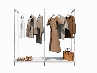 Modern Clothes Hanger Clothing Store Clothes Hanger Clothes Display Rack Women's Bag Leather Bag 3d model