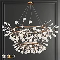 Elegant Modern Chandeliers With Gold Metal Frames Crystal Drops And Leaf Decorations 3d model