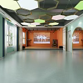 Spacious Fitness Studio Interior With Hexagonal Ceiling Orange Walls And Large Windows 3d model