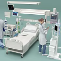 Advanced Medical Equipment with Hospital Bed Monitor and Medical Staff Attending Patient