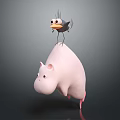Adorable Pink Chubby Creature With Black Bird Standing On Its Back 3d model