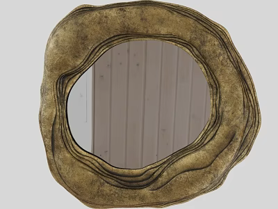Unique Golden Circular Mirror With Wavy Edge Reflecting Light Wooden Wall 3d model