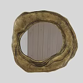 Unique Golden Circular Mirror With Wavy Edge Reflecting Light Wooden Wall