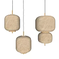 Minimalist Round Woven Pendant Lights With Natural Tone And Gold Ceiling Hanging Accents