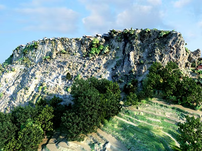 Scenic Garden Landscape Featuring Lush Green Trees And Mountain Terrace Fields 3d model