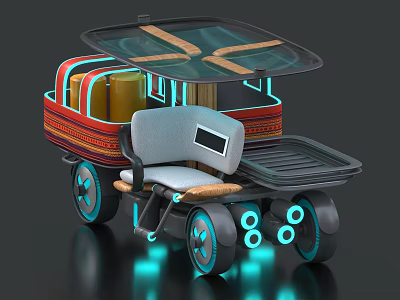 Futuristic Concept Car With Transparent Roof Wooden Accents Gray Seats And Blue Wheel Lights 3d model