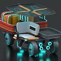Futuristic Concept Car With Transparent Roof Wooden Accents Gray Seats And Blue Wheel Lights