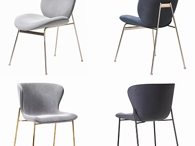 Modern Dining Chairs Upholstered In Gray Navy Blue Velvet With Gold Black Metal Legs 3d model