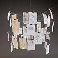 Creative Chandelier With Hanging Papers Clips Handwritten Notes And Sketches 3d model