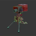 Red And Black Mechanical Device With Tripod Stand And Metal Components 3d model