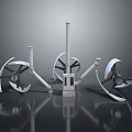 Three Industrial Metal Propeller Devices With Bladed Impellers And Support Structures