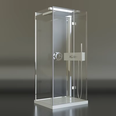 Modern Shower Sauna Design With Transparent Glass Enclosure And Stainless Steel Controls 3d model