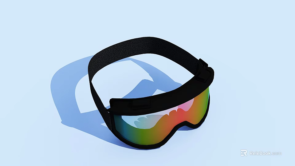 Modern Rainbow Reflective Goggles With Black Strap And Tinted Lens 3d model 