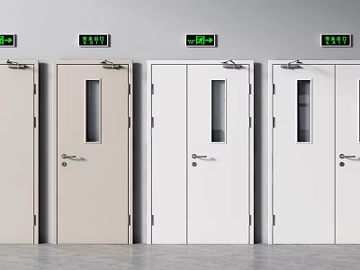 Fire Rated Exit Doors Beige White With Glass Panels Green Exit Signs 2.5h 3d model