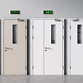 Fire Rated Exit Doors Beige White With Glass Panels Green Exit Signs 2.5h