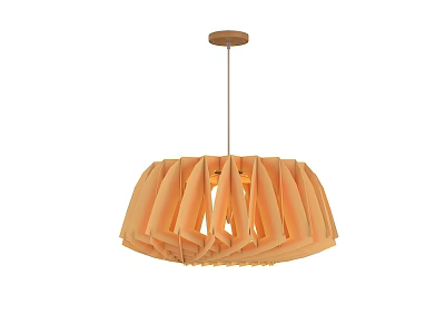 Modern Abstract Chandelier with Beige Pleated Design and Wooden Ceiling Base 3d model