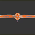 Orange Airplane With Long Slender Wings Blue Logos And Central Fan Propeller