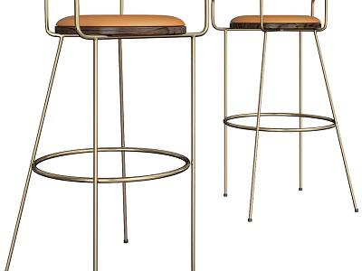 Modern Metal Frame Bar Stools With Leather Seat Backrest And Round Footrest 3d model