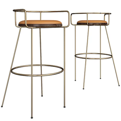 Modern Metal Frame Bar Stools With Leather Seat Backrest And Round Footrest 3d model