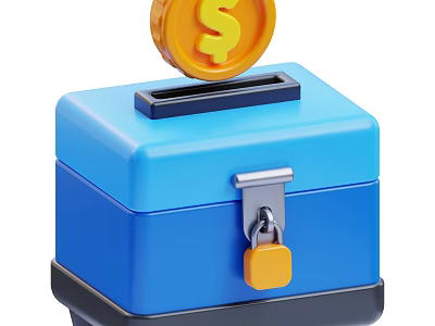 Blue Piggy Bank With Lock And Dollar Coin For Saving Money 3d model