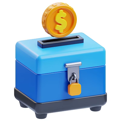 Blue Piggy Bank With Lock And Dollar Coin For Saving Money 3d model
