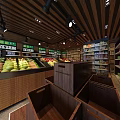 Modern Supermarket Grocery Store with Fresh Fruit Display Organized Shelves and Colorful Products