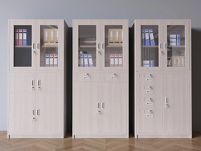 Light Wood File Cabinets With Glass Doors Drawers And Folders For Office Storage 3d model