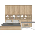 Modern Wooden Bedroom Interior With Integrated Wardrobe Bookshelf And Desk