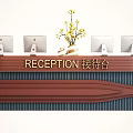 Modern Reception Desk With Multiple Computer Monitors And Yellow Flowers Decor 3d model