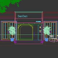DanDan Storefront Exterior With Elegant Interior Scene Window Display And Palm Trees 3d model