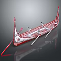 Handmade Wooden Boat Featuring Red Accents Striped Pattern And Rowing Oars