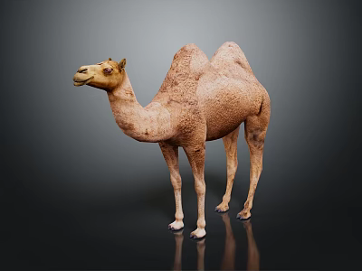 Brown Double Hump Camel Standing On Black Background With Reflection 3d model