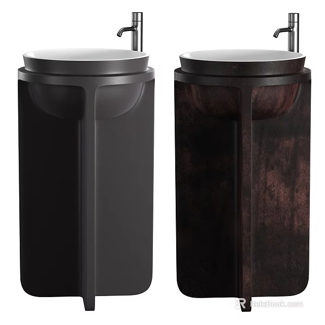 Two Modern Washbasins in Black and Dark Brown Colors with Sleek Design 3d model 