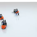 Industrial Forklift Equipment With Operators In Safety Gear And Various Colors