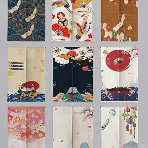 Japanese style kitchen curtain hanging curtain 3d model