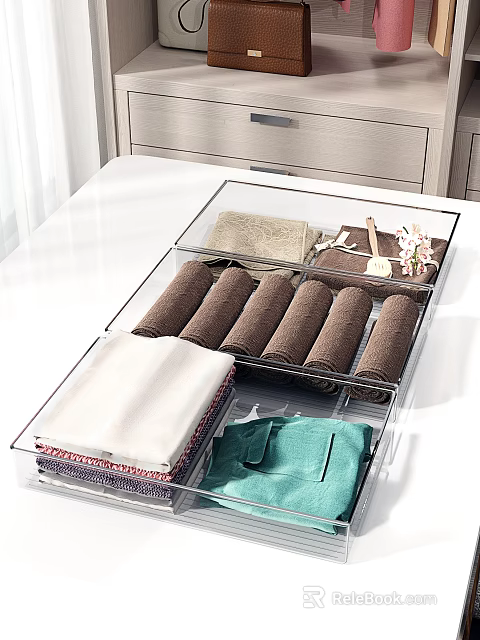Transparent Storage Basket For Organizing Clothes And Towels In Drawer 3d model 
