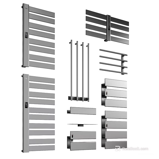 Modern Bathroom Cabinet Rack With Metal Shelves And Support Bars Design 3d model 