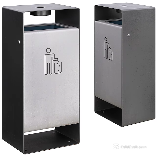Public Facility Modern Metal Trash Bin With Icon Design For Public Area Use 3d model 
