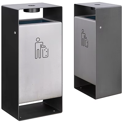 Public Facility Modern Metal Trash Bin With Icon Design For Public Area Use 3d model