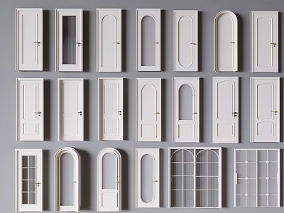Various White Hinged Doors Featuring Arched Tops Glass Panels And Panel Designs 3d model
