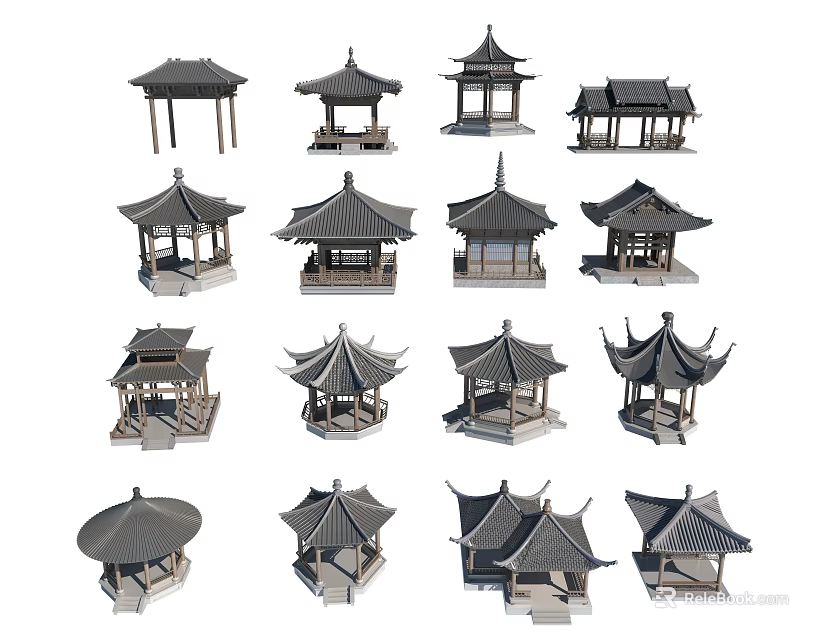Traditional Chinese Pavilion Architectural Models With Various Design And Style Options 3d model 
