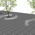 Curved Modern Outdoor Chairs With Trees In Paved Patio Area