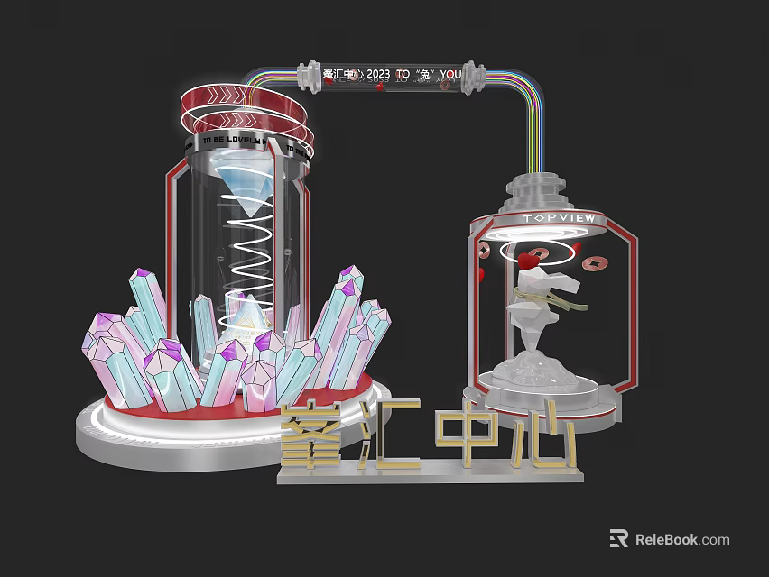 Laboratory Setup With Crystals Beakers Test Tubes And Graduated Scales 3d model